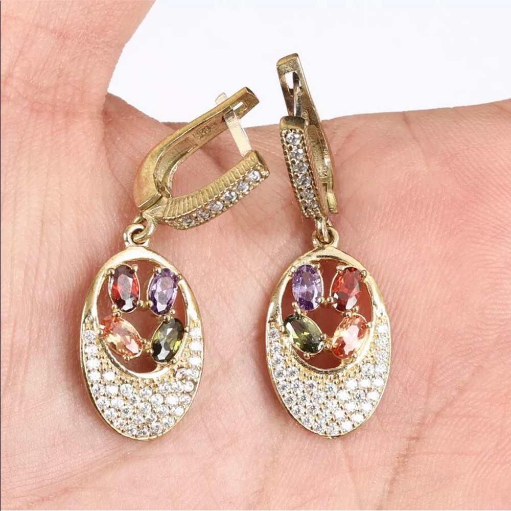Sultan Ottoman Ruby Amethyst Silver Drop Earrings